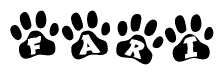 The image shows a row of animal paw prints, each containing a letter. The letters spell out the word Fari within the paw prints.
