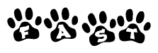 The image shows a series of animal paw prints arranged horizontally. Within each paw print, there's a letter; together they spell Fast