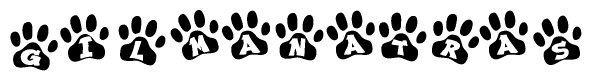 The image shows a series of animal paw prints arranged horizontally. Within each paw print, there's a letter; together they spell Gilmanatras