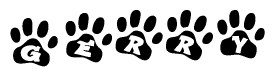 The image shows a row of animal paw prints, each containing a letter. The letters spell out the word Gerry within the paw prints.
