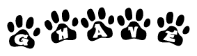 The image shows a series of animal paw prints arranged horizontally. Within each paw print, there's a letter; together they spell Ghave