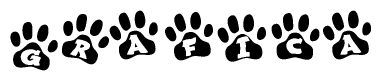 The image shows a row of animal paw prints, each containing a letter. The letters spell out the word Grafica within the paw prints.