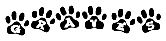 The image shows a row of animal paw prints, each containing a letter. The letters spell out the word Graves within the paw prints.