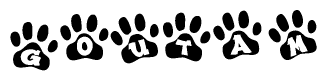 The image shows a series of animal paw prints arranged horizontally. Within each paw print, there's a letter; together they spell Goutam