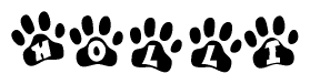 The image shows a series of animal paw prints arranged horizontally. Within each paw print, there's a letter; together they spell Holli