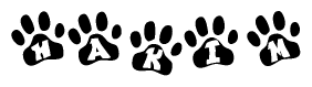 The image shows a series of animal paw prints arranged horizontally. Within each paw print, there's a letter; together they spell Hakim
