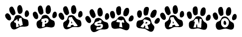 The image shows a row of animal paw prints, each containing a letter. The letters spell out the word Hpastrano within the paw prints.