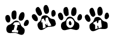 The image shows a row of animal paw prints, each containing a letter. The letters spell out the word Imoh within the paw prints.