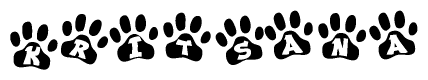 The image shows a series of animal paw prints arranged in a horizontal line. Each paw print contains a letter, and together they spell out the word Kritsana.