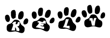 The image shows a series of animal paw prints arranged horizontally. Within each paw print, there's a letter; together they spell Kelv