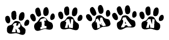 The image shows a row of animal paw prints, each containing a letter. The letters spell out the word Kinman within the paw prints.
