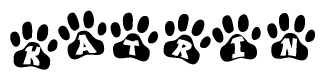 The image shows a row of animal paw prints, each containing a letter. The letters spell out the word Katrin within the paw prints.
