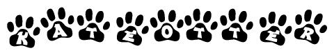 The image shows a series of animal paw prints arranged horizontally. Within each paw print, there's a letter; together they spell Kateotter