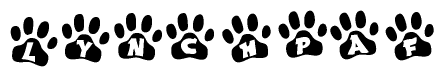 The image shows a row of animal paw prints, each containing a letter. The letters spell out the word Lynchpaf within the paw prints.