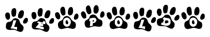 The image shows a series of animal paw prints arranged horizontally. Within each paw print, there's a letter; together they spell Leopoldo