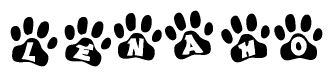 The image shows a series of animal paw prints arranged horizontally. Within each paw print, there's a letter; together they spell Lenaho