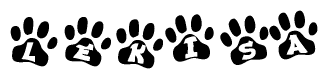 The image shows a series of animal paw prints arranged horizontally. Within each paw print, there's a letter; together they spell Lekisa