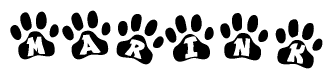The image shows a series of animal paw prints arranged horizontally. Within each paw print, there's a letter; together they spell Marink