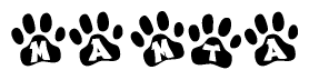 The image shows a series of animal paw prints arranged horizontally. Within each paw print, there's a letter; together they spell Mamta