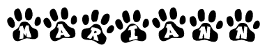 The image shows a series of animal paw prints arranged horizontally. Within each paw print, there's a letter; together they spell Mariann