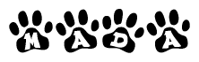 The image shows a row of animal paw prints, each containing a letter. The letters spell out the word Mada within the paw prints.