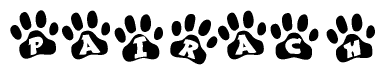 The image shows a series of animal paw prints arranged in a horizontal line. Each paw print contains a letter, and together they spell out the word Pairach.
