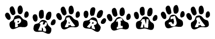 The image shows a series of animal paw prints arranged horizontally. Within each paw print, there's a letter; together they spell Pkarinja