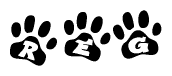 The image shows a row of animal paw prints, each containing a letter. The letters spell out the word Reg within the paw prints.
