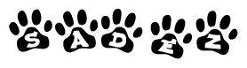 The image shows a series of animal paw prints arranged horizontally. Within each paw print, there's a letter; together they spell Sadez