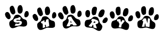 The image shows a series of animal paw prints arranged horizontally. Within each paw print, there's a letter; together they spell Sharyn