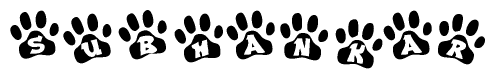 The image shows a series of animal paw prints arranged horizontally. Within each paw print, there's a letter; together they spell Subhankar