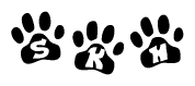 The image shows a series of animal paw prints arranged horizontally. Within each paw print, there's a letter; together they spell Skh