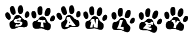 The image shows a row of animal paw prints, each containing a letter. The letters spell out the word Stanley within the paw prints.