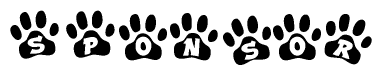 The image shows a series of animal paw prints arranged in a horizontal line. Each paw print contains a letter, and together they spell out the word Sponsor.