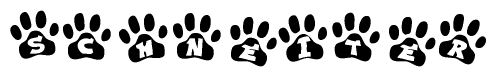 The image shows a row of animal paw prints, each containing a letter. The letters spell out the word Schneiter within the paw prints.
