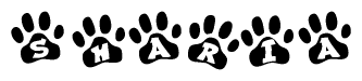 The image shows a series of animal paw prints arranged horizontally. Within each paw print, there's a letter; together they spell Sharia