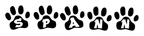 The image shows a series of animal paw prints arranged in a horizontal line. Each paw print contains a letter, and together they spell out the word Spann.