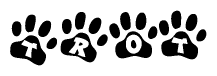 The image shows a row of animal paw prints, each containing a letter. The letters spell out the word Trot within the paw prints.