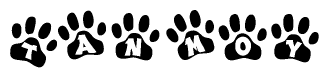 The image shows a row of animal paw prints, each containing a letter. The letters spell out the word Tanmoy within the paw prints.