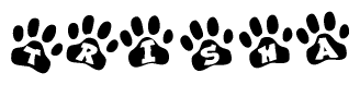 The image shows a series of animal paw prints arranged horizontally. Within each paw print, there's a letter; together they spell Trisha