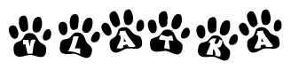 The image shows a series of animal paw prints arranged in a horizontal line. Each paw print contains a letter, and together they spell out the word Vlatka.