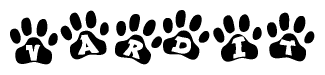 The image shows a series of animal paw prints arranged horizontally. Within each paw print, there's a letter; together they spell Vardit