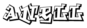 The clipart image depicts the word Anell in a style reminiscent of graffiti. The letters are drawn in a bold, block-like script with sharp angles and a three-dimensional appearance.