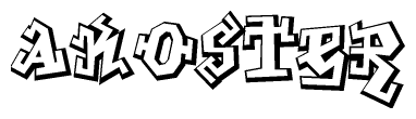 The image is a stylized representation of the letters Akoster designed to mimic the look of graffiti text. The letters are bold and have a three-dimensional appearance, with emphasis on angles and shadowing effects.