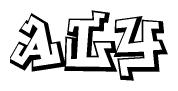The clipart image depicts the word Aly in a style reminiscent of graffiti. The letters are drawn in a bold, block-like script with sharp angles and a three-dimensional appearance.