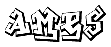 The image is a stylized representation of the letters Ames designed to mimic the look of graffiti text. The letters are bold and have a three-dimensional appearance, with emphasis on angles and shadowing effects.