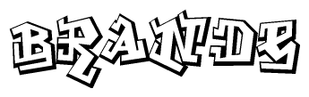 The image is a stylized representation of the letters Brande designed to mimic the look of graffiti text. The letters are bold and have a three-dimensional appearance, with emphasis on angles and shadowing effects.