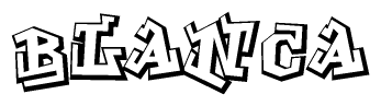 The image is a stylized representation of the letters Blanca designed to mimic the look of graffiti text. The letters are bold and have a three-dimensional appearance, with emphasis on angles and shadowing effects.