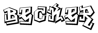 The clipart image depicts the word Becker in a style reminiscent of graffiti. The letters are drawn in a bold, block-like script with sharp angles and a three-dimensional appearance.