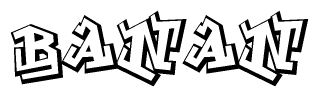 The image is a stylized representation of the letters Banan designed to mimic the look of graffiti text. The letters are bold and have a three-dimensional appearance, with emphasis on angles and shadowing effects.